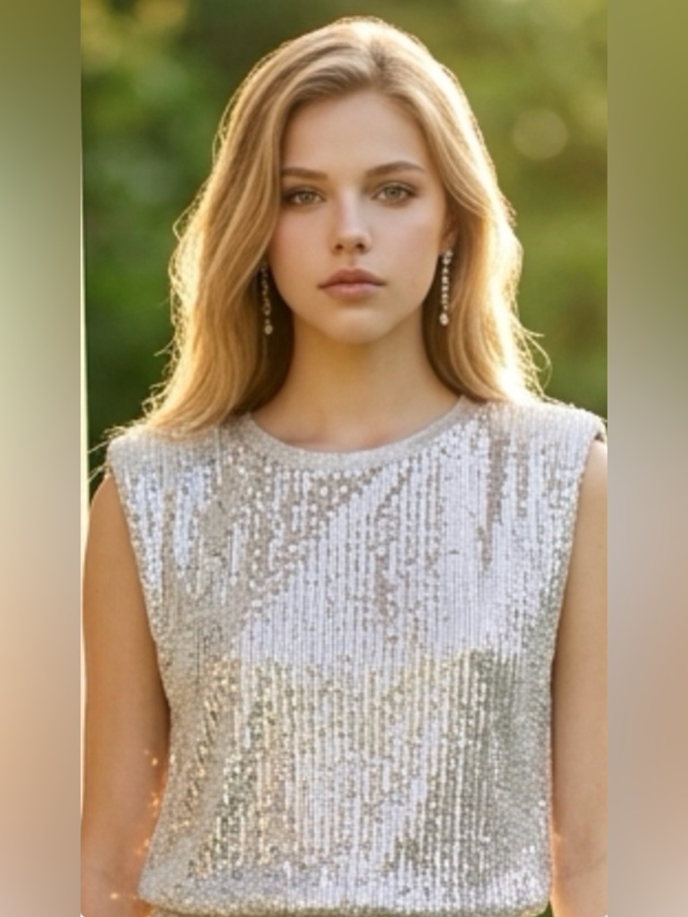 Silver champagne Sequin Sleeveless Top womens size small nwt